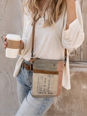 Upcycled Canvas Crossbody Bag Boarding Pass Travel Purse Vacation